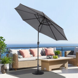 Living And Home 3M Large Rotating Garden Parasol Outdoor Beach Umbrella Patio Sun Shade Crank Tilt With Black Base, Dark Grey - thumbnail 1