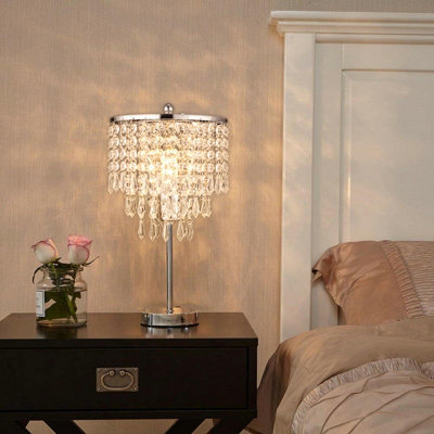 Darphe Exquisite Crystal Table Lamp, 3 Tier Crystal Pendant Table Lamp, Chrome Plated Stainless Steel Lamp Stand - image 1