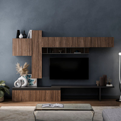 Decorotika Aosta Moduler Modern Tv Unit Wall Mount Customizable Layout Black Alina - image 1