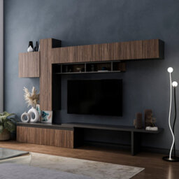 Decorotika Aosta Moduler Modern Tv Unit Wall Mount Customizable Layout Black Alina - thumbnail 2