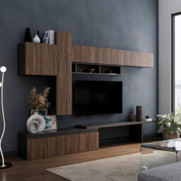 Decorotika Aosta Moduler Modern Tv Unit Wall Mount Customizable Layout Black Alina - thumbnail 3