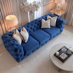 Sofaya Monaco Chesterfield Blue Velvet Sofa Set - 1,2,3 Seater & 3+2 Seater Set Deep Buttoned Cushions Upholstery Couch Settee - thumbnail 4