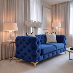 Sofaya Monaco Chesterfield Blue Velvet Sofa Set - 1,2,3 Seater & 3+2 Seater Set Deep Buttoned Cushions Upholstery Couch Settee - thumbnail 3