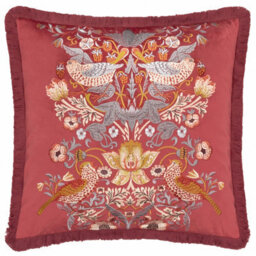 Morris & Co Strawberry Thief Embroidered Velvet Cushion Cover - thumbnail 1