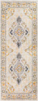 Livabliss Floransa-Vintage Beige Grey Blue Yellow Traditional Boho Living Dining Bedroom Rug 80 X 220 Cm Easy Care, Non Shedding - image 1