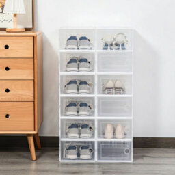 Breeins White 12Pcs Stackable Foldable Crystal Plastic Transparent Shoe Box Extra Tall Large - thumbnail 1