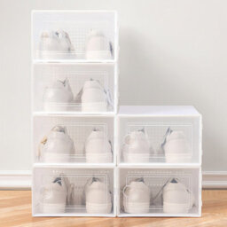 Breeins White 12Pcs Stackable Foldable Crystal Plastic Transparent Shoe Box Extra Tall Large - thumbnail 3