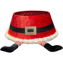 Led Santa Christmas Tree Skirt With Built-In Lights, Red Belt Design, Durable Tree Collar - thumbnail 2