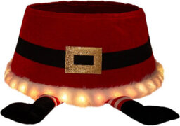 Led Santa Christmas Tree Skirt With Built-In Lights, Red Belt Design, Durable Tree Collar - thumbnail 6