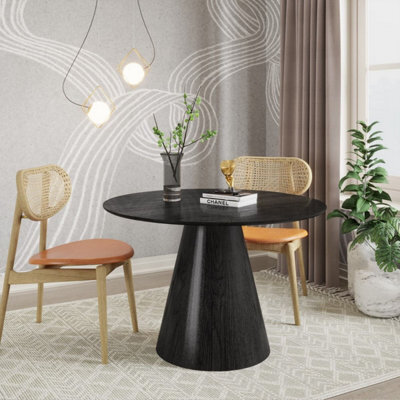 PureLifestyleWonders Designer Round Dining Table In Wood Grain Effect Black Oscura - image 1