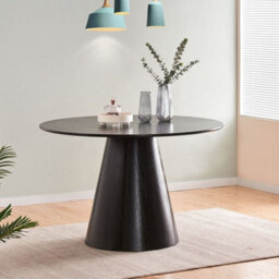 PureLifestyleWonders Designer Round Dining Table In Wood Grain Effect Black Oscura - thumbnail 2