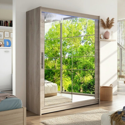 Westa Xi 150 Elegant Mirrored Sliding Truffle Wardrobe For Contemporary Interiors With Rgb Led Colorful - image 1