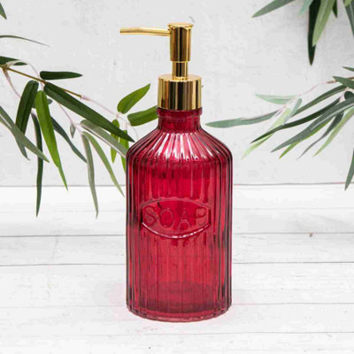 Annibells Pink Green Orange Blue Vintage Ribbed Glass Refillable Soap Dispensers (11879) - Pink - image 1