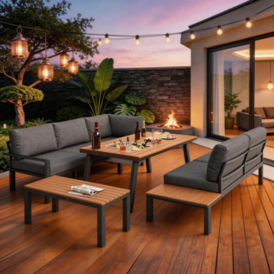 Garden 6-7 Seater Lounge Set Sectional Sofa With Bench Table With Ice Bucket - image 1