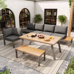 Garden 6-7 Seater Lounge Set Sectional Sofa With Bench Table With Ice Bucket - thumbnail 8