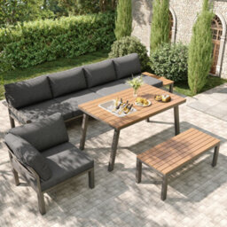 Garden 6-7 Seater Lounge Set Sectional Sofa With Bench Table With Ice Bucket - thumbnail 9