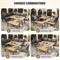 Garden 6-7 Seater Lounge Set Sectional Sofa With Bench Table With Ice Bucket - thumbnail 2