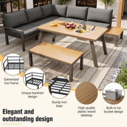 Garden 6-7 Seater Lounge Set Sectional Sofa With Bench Table With Ice Bucket - thumbnail 3