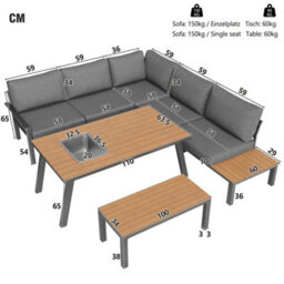 Garden 6-7 Seater Lounge Set Sectional Sofa With Bench Table With Ice Bucket - thumbnail 5