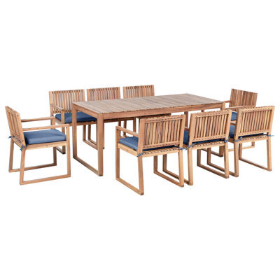 Beliani Garden Dining Set 8 Seater Sassari Premium Certified Acacia Wood Blue - image 1