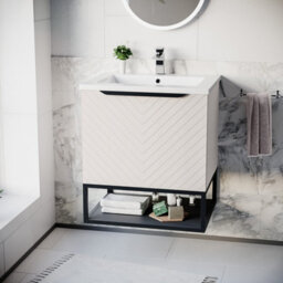 Nes Home 600mm Wall Hung Pink Drawers Basin Vanity Black Frame & Handle - thumbnail 2