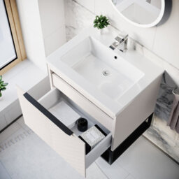 Nes Home 600mm Wall Hung Pink Drawers Basin Vanity Black Frame & Handle - thumbnail 5