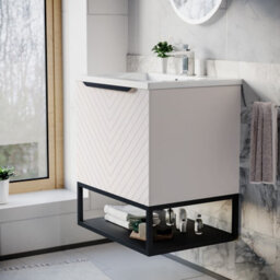 Nes Home 600mm Wall Hung Pink Drawers Basin Vanity Black Frame & Handle - thumbnail 3