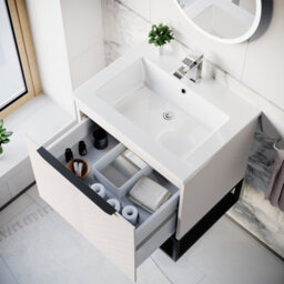 Nes Home 600mm Wall Hung Pink Drawers Basin Vanity Black Frame & Handle - thumbnail 6