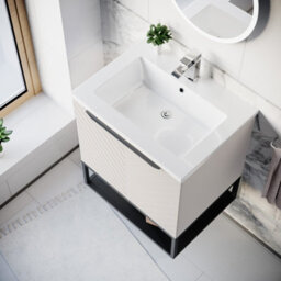 Nes Home 600mm Wall Hung Pink Drawers Basin Vanity Black Frame & Handle - thumbnail 4
