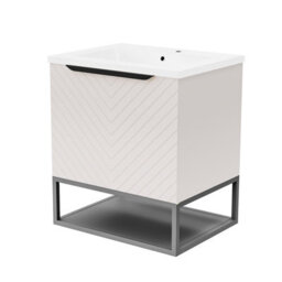 Nes Home 600mm Wall Hung Pink Drawers Basin Vanity Black Frame & Handle - thumbnail 7