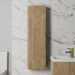 Aveli 1200 X 350mm Fluted Wall Mounted Tall Bathroom Cabinet Storage Cupboard Oak
