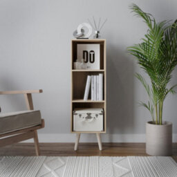 Urbn-Living Urbnliving 80Cm Height 3 Tier Oak Wooden Storage Cube Bookcase Scandinavian Style Pine Legs - thumbnail 3