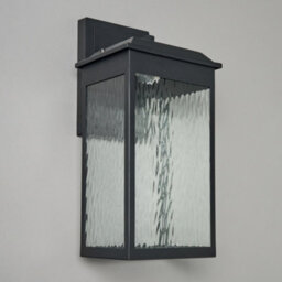 Litecraft Saxon Black Large Led Outdoor Wall Light With Water Ripple Glass - thumbnail 4