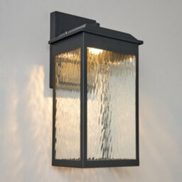 Litecraft Saxon Black Large Led Outdoor Wall Light With Water Ripple Glass - thumbnail 3