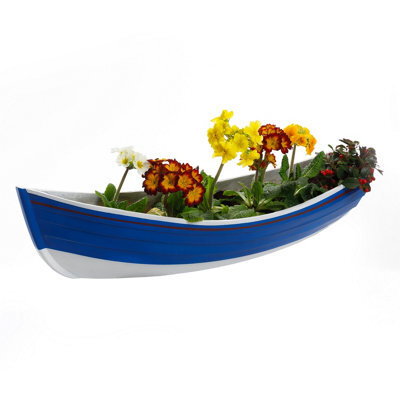 Callow Nautical Blue Boat Wall Planter - Fibreglass Hanging Cobble Boat For Garden & Home Decor