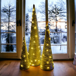 Urbn-Living Urbnliving 80Cm Height 3 Pcs Led Light Up Christmas Tree Cone Pyramids Ornament Fairy Silver With Glitter Lights