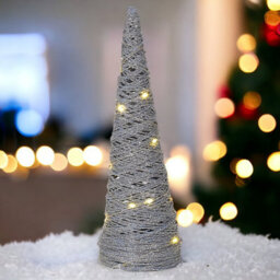 Urbn-Living Urbnliving 80Cm Height 3 Pcs Led Light Up Christmas Tree Cone Pyramids Ornament Fairy Silver With Glitter Lights - thumbnail 2