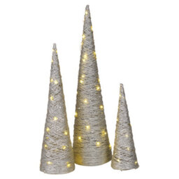 Urbn-Living Urbnliving 80Cm Height 3 Pcs Led Light Up Christmas Tree Cone Pyramids Ornament Fairy Silver With Glitter Lights - thumbnail 3