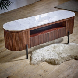Worcester Ruby Mango Wood Tv Cabinet With Marble Top & Metal Legs - thumbnail 3
