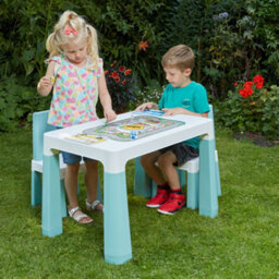 Liberty House Toys Kids White & Green Height Adjustable Table And 2 Chairs Set - thumbnail 3