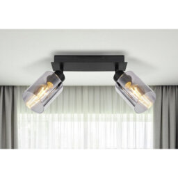 Luminosa Lighting Luminosa Hadera Twin Ceiling Spotlight Matt Black Smoke Glass Shade 2X E27 - thumbnail 9