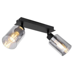 Luminosa Lighting Luminosa Hadera Twin Ceiling Spotlight Matt Black Smoke Glass Shade 2X E27