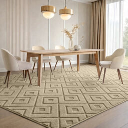 Moonlight Bedding Beige Geometric Rug 160X230Cm, Washable Non-Slip Soft High Low Pile Living Room Carpet - thumbnail 1