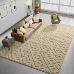 Moonlight Bedding Beige Geometric Rug 160X230Cm, Washable Non-Slip Soft High Low Pile Living Room Carpet - thumbnail 4
