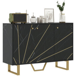 Homcom Sideboard Storage Cupboard With Metal Legs For Living Room, Black - thumbnail 2