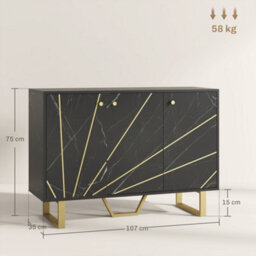 Homcom Sideboard Storage Cupboard With Metal Legs For Living Room, Black - thumbnail 3