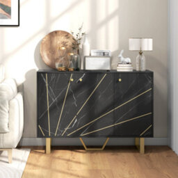 Homcom Sideboard Storage Cupboard With Metal Legs For Living Room, Black - thumbnail 1