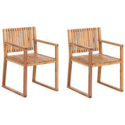 Beliani Set Of 2 Garden Chairs Sassari Ii Certified Acacia Wood Light Brown - thumbnail 1