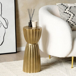 Beliani Zenith Gold Distressed Aluminium Pillar Side Table 24 Cm - Contemporary Handmade Accent - thumbnail 2