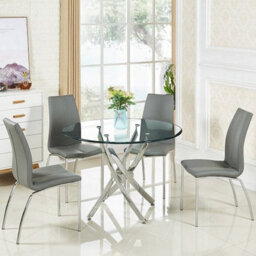 Furniture in Fashion Opal Grey Faux Leather Dining Chair With Chrome Legs In Pair - thumbnail 4
